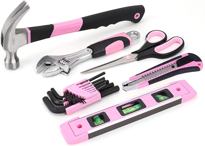 FASTPRO Pink Tool Set, 220-Piece Lady's Home Repairing Tool Kit with 12-Inch Wide Mouth Open Storage Tool Bag