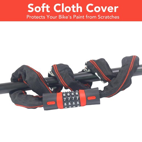 Bike Chain Lock, 4-Digit Resettable Combination Heavy Duty Anti-Theft Bicycle Chain Lock with Protective Sleeve, Security Chain for Bike, E-Bike, Scooter, Motorcycle, 2ft/3ft/3.6ft/4.3ft