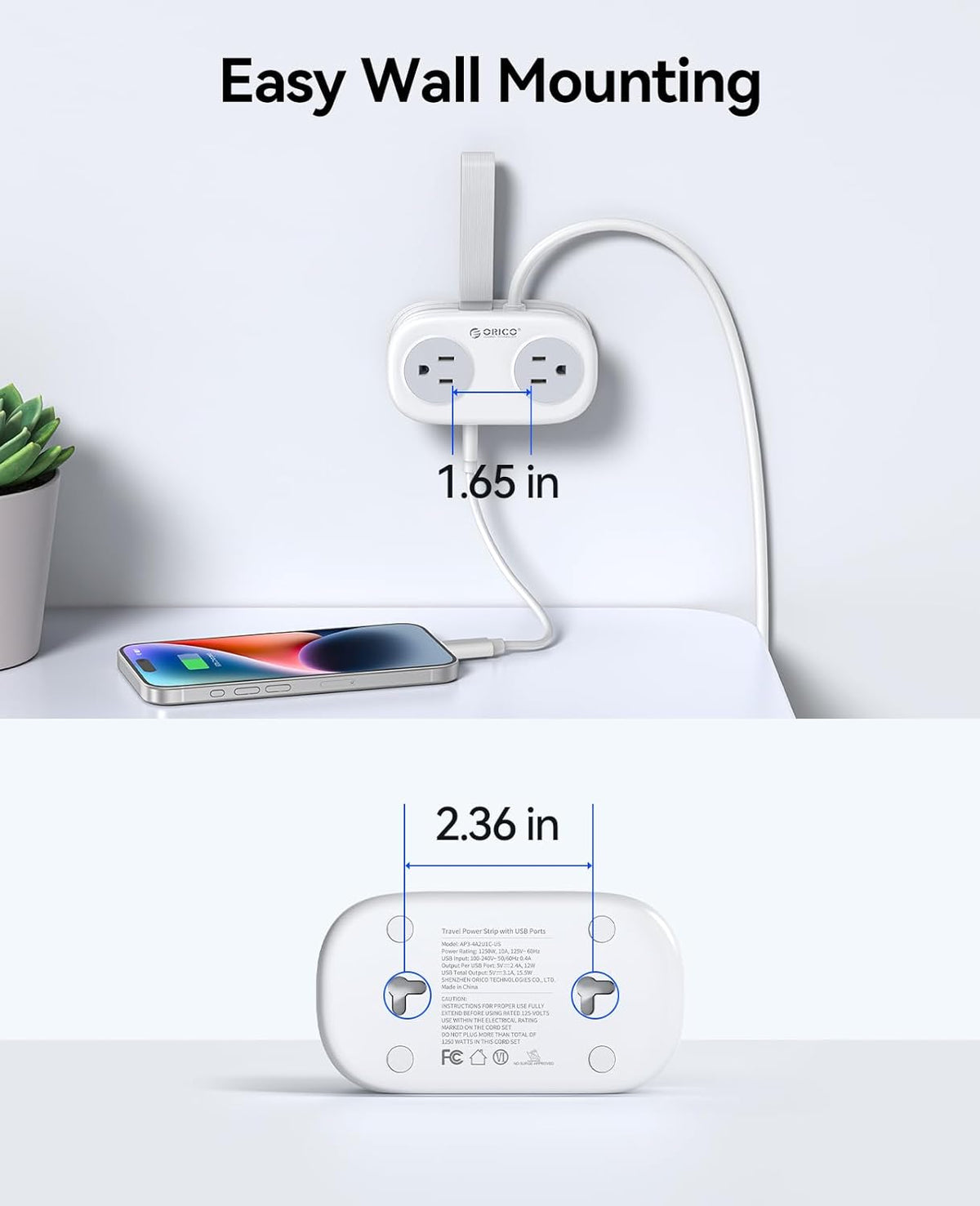 ORICO Travel Power Strip - 4 Outlets & 3 USB Ports (1 USB-C) | Compact 4FT Extension Cord for Hotels & Cruises