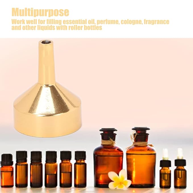 ANGGREK 10pcs Mini Aluminum Alloy Funnel Set for Filling Bottles and Transferring Cosmetics, Perfume (Golden)