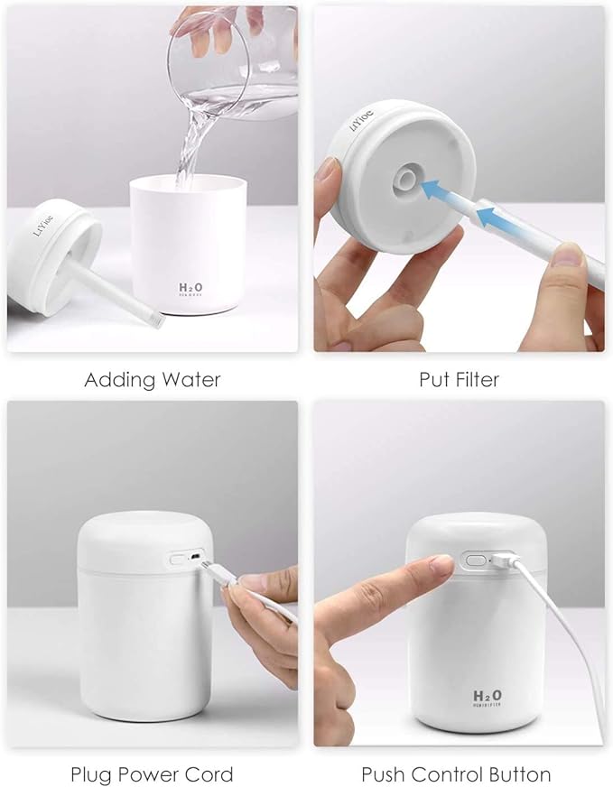 Colorful Cool Mini Humidifier, USB Personal Desktop Humidifier for Car, Office Room, Bedroom,etc. Auto Shut-Off, 2 Mist Modes, Super Quiet. (White)