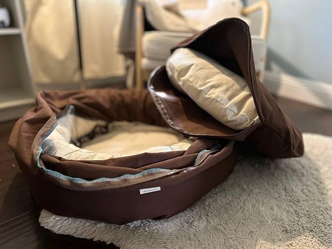 Organic Cotton Canvas Dog Bed: Removable Cover, Natural Fill - Made in USA (Dark Brown, X Small 18" x 6" inches)