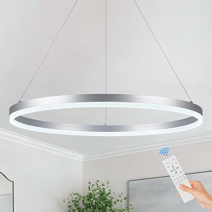 Modern LED Pendant Lighting Ring Chandelier Silver Dimmable LED Chandelier