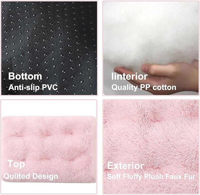 Dog Crate Mat, Dog Bed for Large Dogs, Comfy Fluffy Kennel Pad Anti-Slip for Dog beds & Furniture, Quilted Dog Bed for Pets for Medium/Small Dogs Cats (Color : Pink, Size : 36x25)