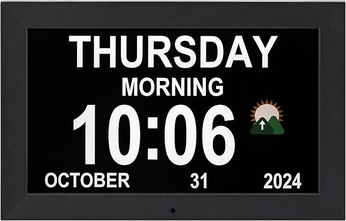 Large digital clock with time, Dementia clock with day and date