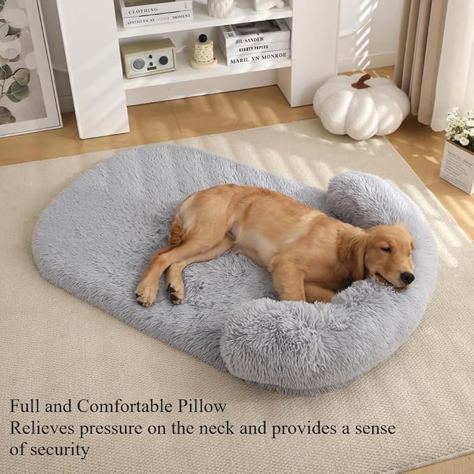 Calming Dog Bed - Fluffy Plush Mat with Removable Washable Cover | Furniture Protector for Large Dogs & Cats(White,47.24X29.53X5.91in)