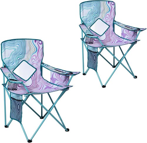 Nazhura Folding Camping Chair Set - Comfortable Mesh Backrest & Cooler Pouch | 2 Pack, Floral Design