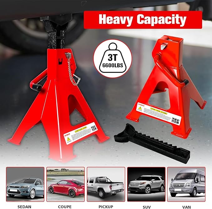 YATOINTO Jack Stands 3 Ton (6,600 LBs), 11.22"-16.54" Adjustable with Double Pin Locking for Reinforced Safety. Car Jack Stand with Extra Rubber Pads for Trucks, Home,Garage,Lifting,1 Pair Red