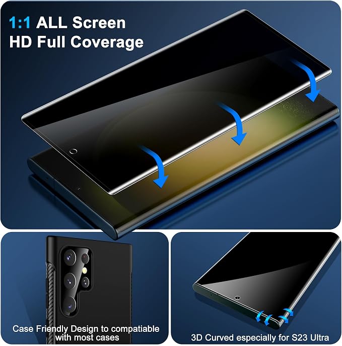 Galaxy S23 Ultra Privacy Screen Protector, 9H Tempered Glass, Ultrasonic
