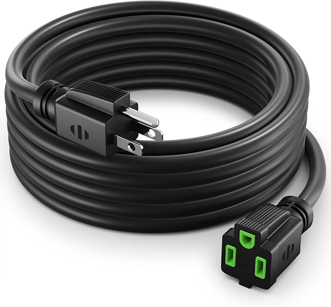 Maximm 10 Ft Black with Green Indicators Extension Cord, Heavy Duty 16 AWG, ETL Listed for Workshop & Outdoor Use
