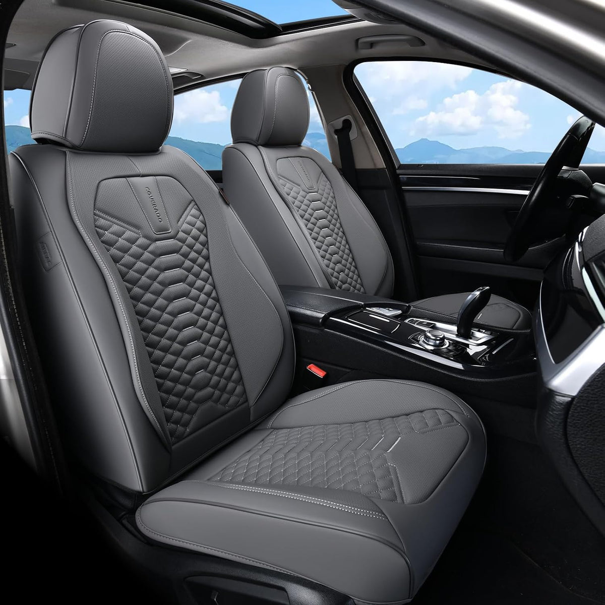 Coverado Car Seat Covers Full Set, Nappa Leather Seat Covers for Cars, Universal Waterproof Seat Covers, Front and Back Car Seat Protector, Automotive Seat Covers Fit for Most Cars, Gray