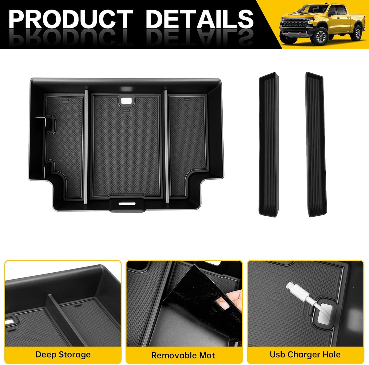 3PCS Center Console Organizer for 2022-2025 Chevy Chevrolet Silverado/GMC Sierra 1500, Armrest Insert Shifter Tray Gear Side Storage Box Accessories(Only Fits Full w/Bucket Seats)