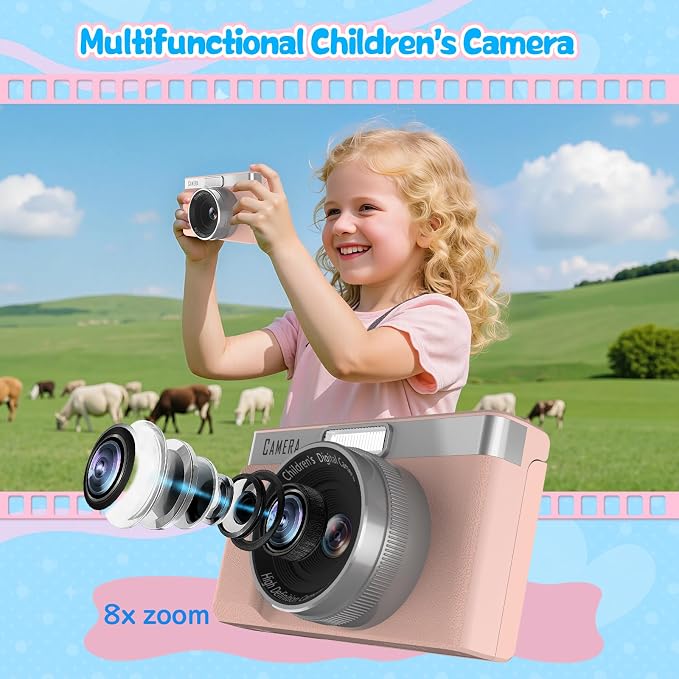 Kids Digital Camera with 180° Flip Screen, 32GB Memory Card Digital Cameras