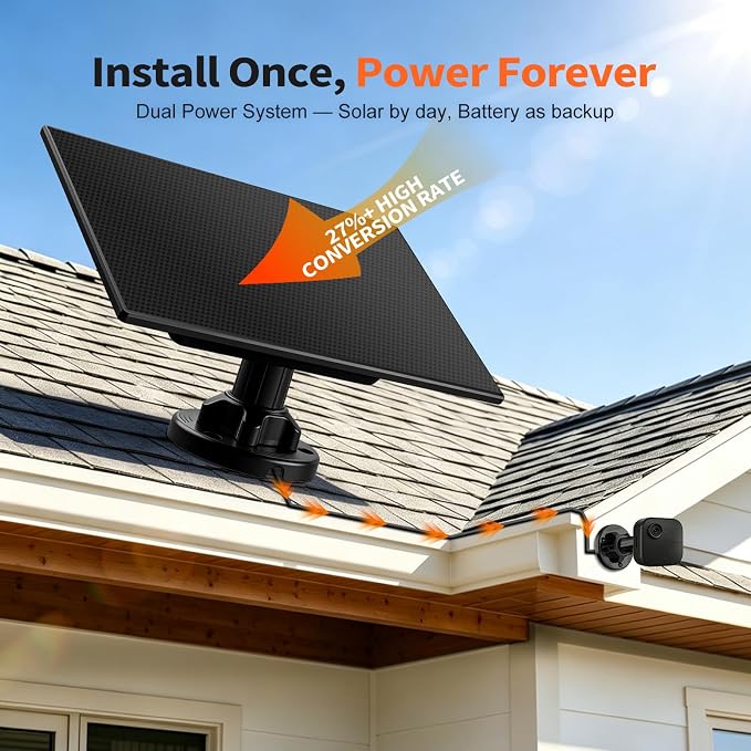 Solar Panel for Blink Camera, Solar Power + Built-in 4000mAh Battery: Dual