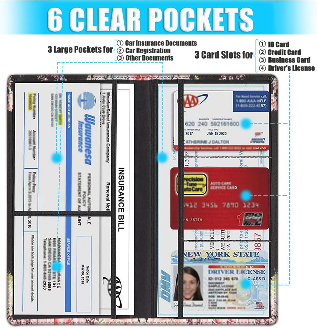 Car Document Holder with Magnetic Shut, PU Car Registration & Insurance Card Holder for Driver License, Cards & Essential Documents, Vehicle Glove Box Organizer, Christian Bible Verse Phil 4:13