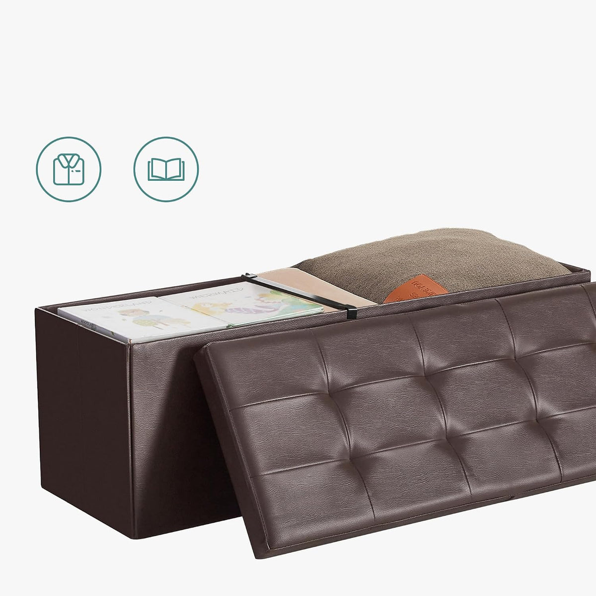 SONGMICS 43.3 Inches Folding Storage Ottoman Bench with Flipping Lid