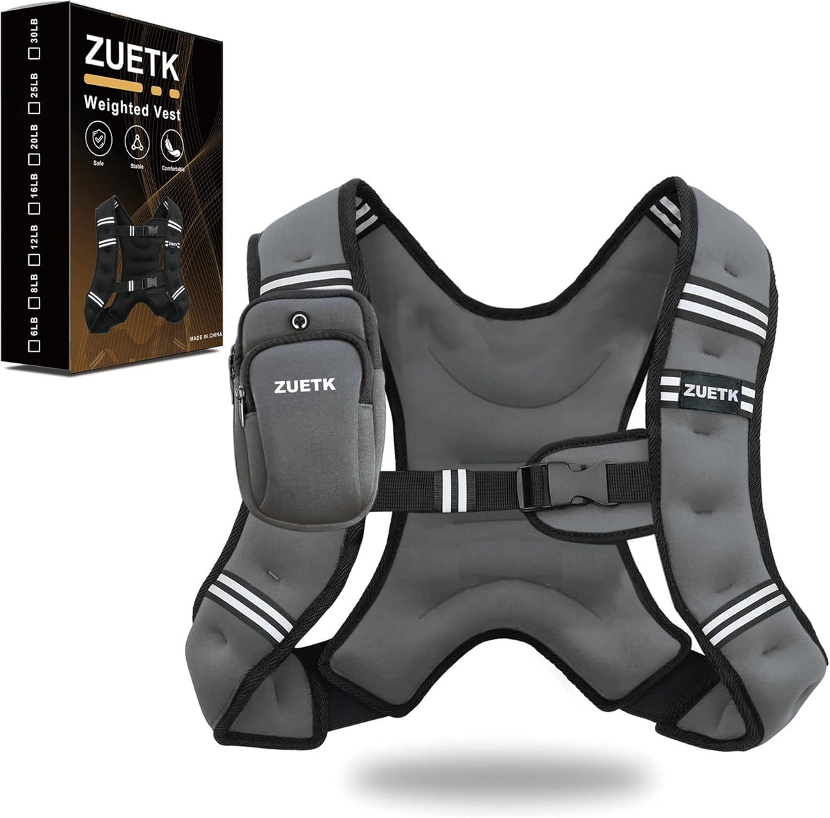 ZUETK Weighted Vest - Adjustable 6lb to 30lb | Reflective Stripe for Enhanced Safety - Ideal for Strength Training and Fitness