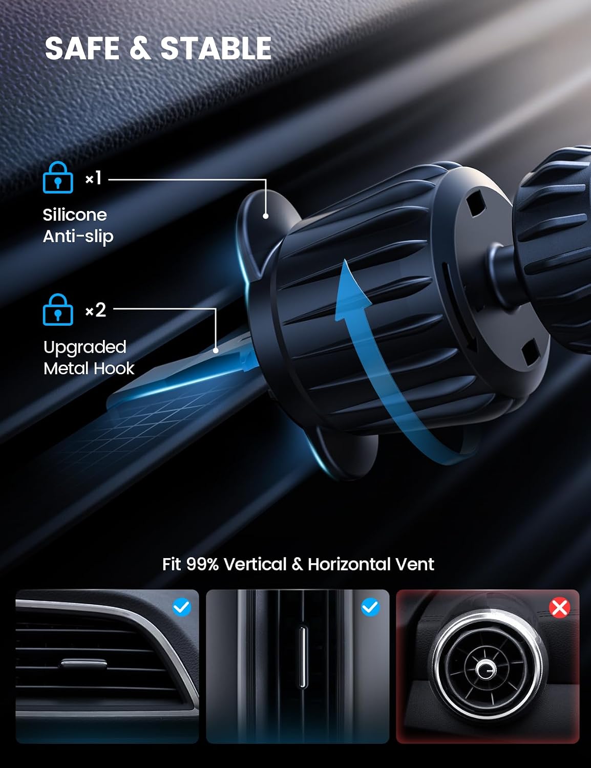 Lamicall 15W for QI2 Magsafe Car Mount Charger Vent Dashboard RGB LED 360°