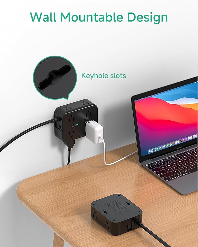25FT Extension Cord - 8 Outlets Surge Protector Power Strip with USB Ports, Heavy-Duty Braided Extension Cord with Multiple Outlets, Flat Plug, Circuit Breaker, Charging Station Overload Protection