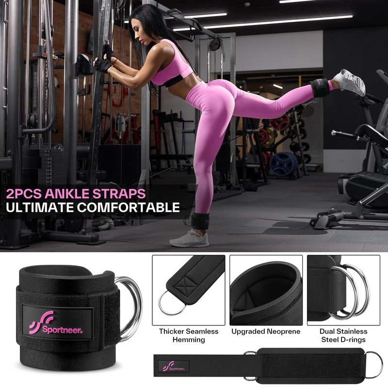 Sportneer Barbell Pad Set: 10 Pcs Squat Pad for Hip Thrusts, Lunges, Leg Day, Standard Olympic Bars with 2 Ankle Straps, 2 Lifting Straps, 3 Resistance Bands, Barbell Pad, Workout Poster and Carry Bag