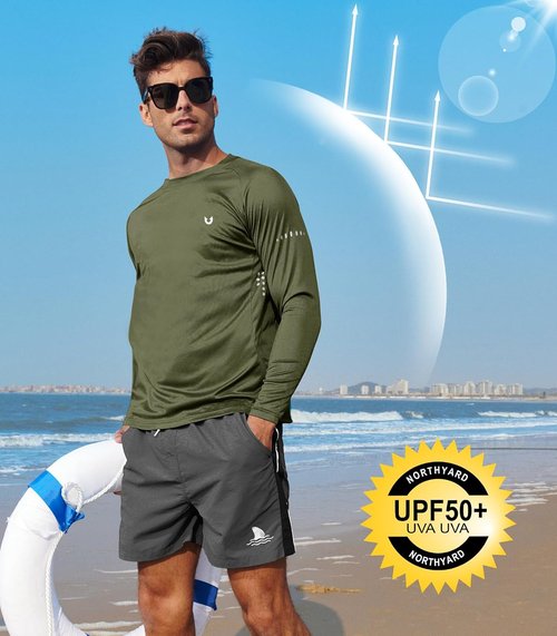 NORTHYARD Men's UPF 50+ Sun Protection Long Sleeve Rash Guard Shirt | Ideal for Fishing & Hiking