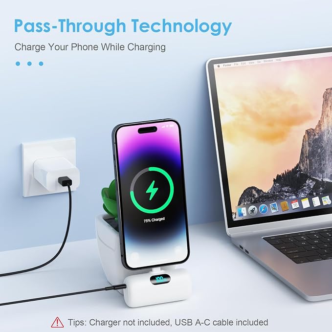 Mini Portable Charger USB C Power Bank,Upgraded 5000mAh PD Fast Charging Battery Pack Built-in USB-C Connector Travel Essential for iPhone17/17Pro/17Pro Max/Air/16 Plus/16Pro Max/15 Series,Android etc