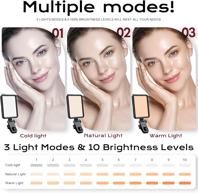 Rechargeable Soft Selfie Light for Phone, 4-14H Battery Portable LED Light for