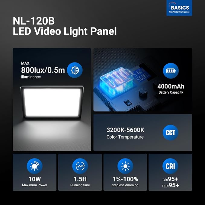 NEEWER Basics 9" LED Light Panel, 3200-5600K Edge Lit Dimmable Camera Soft Key