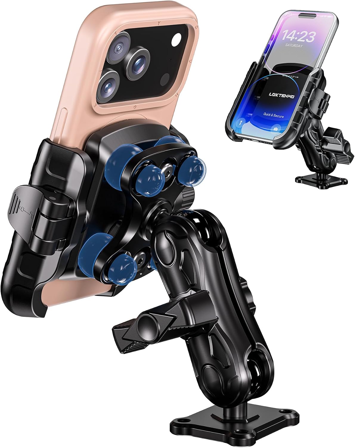 LOKTENWO Phone Mount Holder for Car, Truck, Boat, Quick Lock Shockproof