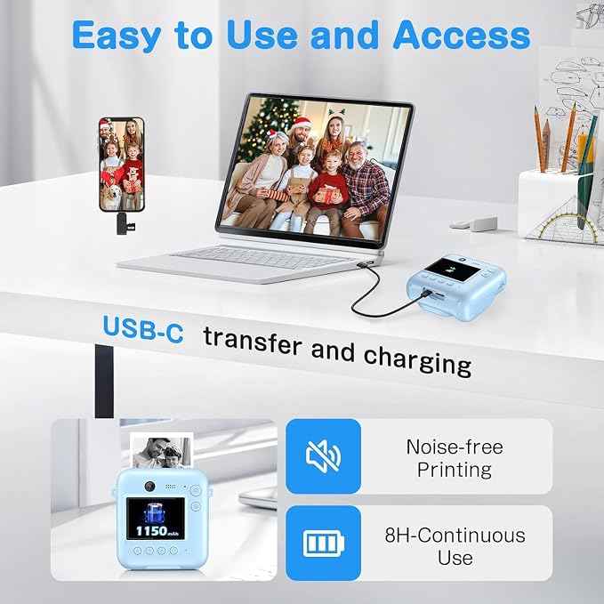 Kids Camera Instant Print, Dual-Lens 48MP Digital Camera