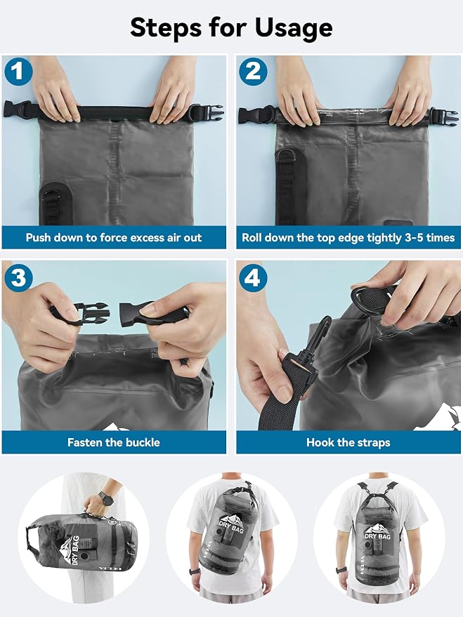 HEETA Dry Bag Waterproof for Women Men, 5L/10L/20L/30L/40L Roll Top Lightweight