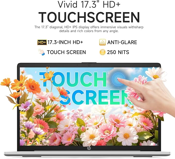 HP 17 Touchscreen Laptop Computer, 32GB RAM, 1TB SSD, AMD Ryzen 5 7430U, Backlit Keyboard, 17.3 Inch Large Anti-Glare Display, Wi-Fi 6, AI Copilot, Windows 11 Pro, Business & Student Computer