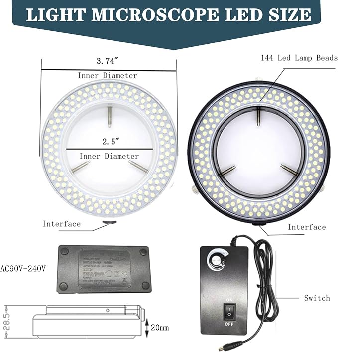 TreochtFUN Microscope 144 Led Ring Light Adjustable Illuminator, Microscope