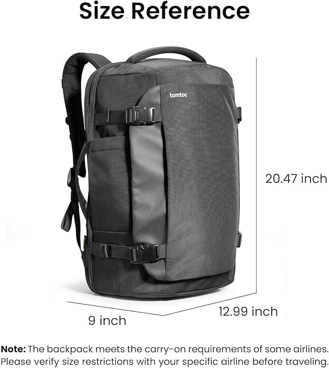 tomtoc Travel Backpack 40L, TSA Friendly Flight Approved Carry-on Luggage Hand