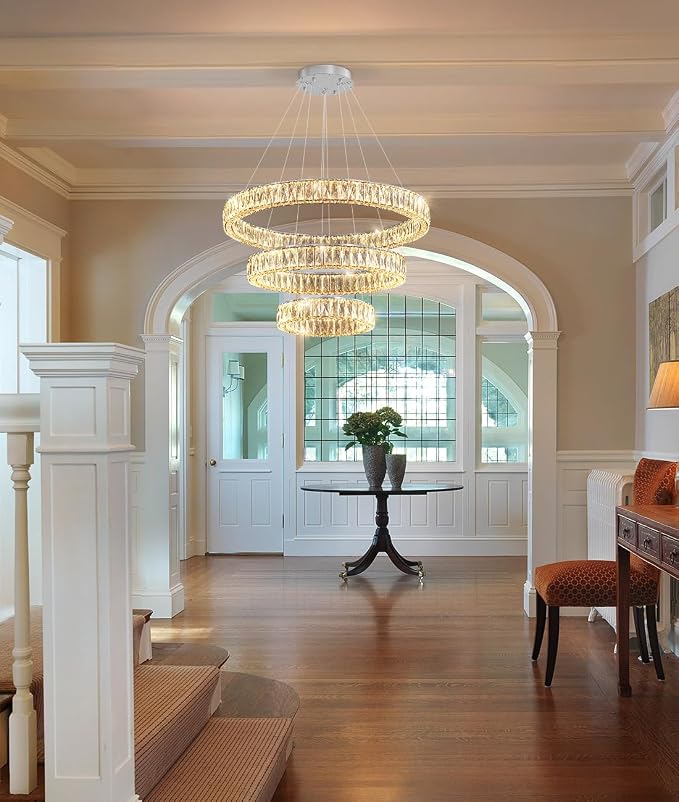 HAIXIANG Modern Glam Chandelier Crystal LED Remote Rings Chandelier Adjustable