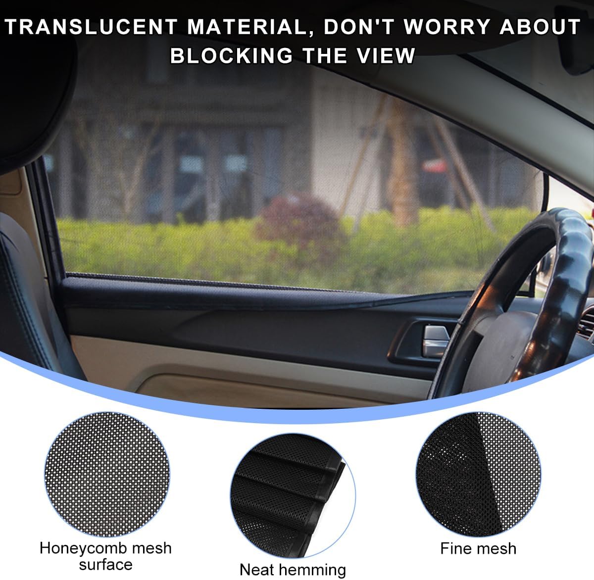 2PCS Car Window Shade, 19.3"×29.1" Magnetic Auto Front Side Window Cling Sunshade, Car Window Screen for Sun, Glare and UV Rays Protection, Vehicle Sun Shades for Baby