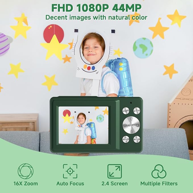 Digital Camera, 44MP Compact Camera, FHD 1080P Point and Shoot Digital Cameras