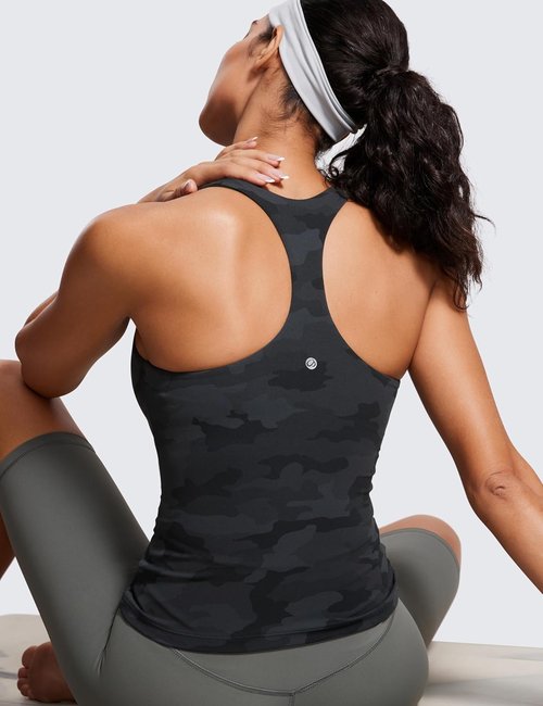 CRZ YOGA Butterluxe Racerback Tank Tops for Women - Padded Spandex Yoga Shirts with Built-In Bra
