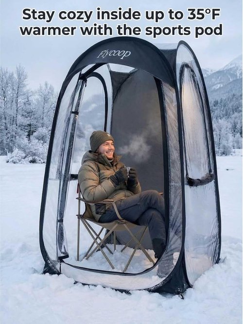 Flycoop Sports Tent - Portable Pop-Up Shelter for 1 Person | 37" L x 37" W x 63" H Winter Camping Pod