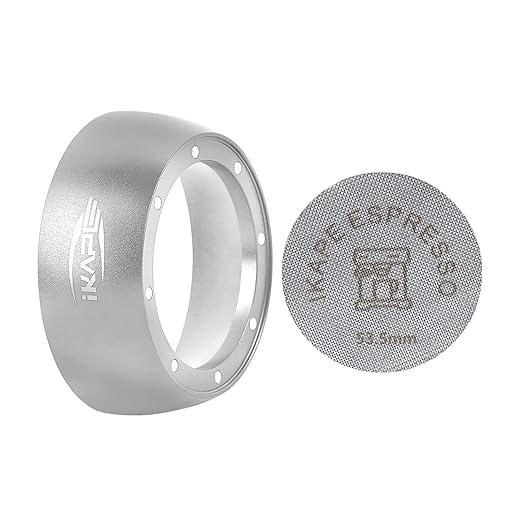 IKAPE Dosing Funnel Set, 53mm Espresso Dosing Ring & Puck Screen Kit Compatible with 53 mm Bottomless Portafilter Silver