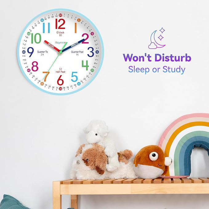 Roymnie Wall Clock 8 Inch for Kids Learning to Tell Time Easily Non Ticking