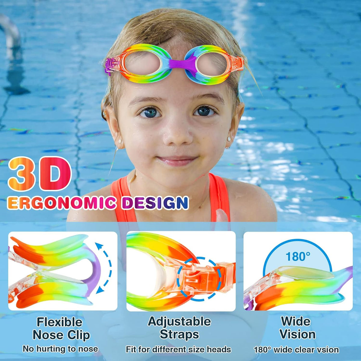 XDX Kids Swim Goggles - Anti-Fog UV Protection for Ages 4-14 | 4-Pack for Boys & Girls