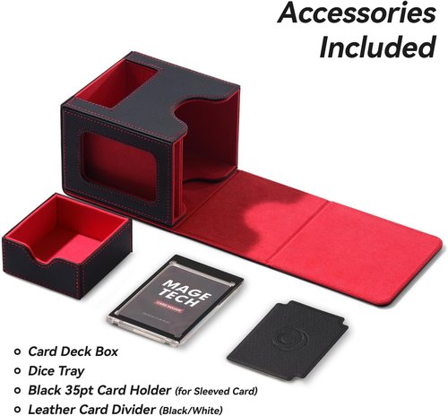 Mage Tech Card Deck Box for MTG Commander - Patented Design, Holds 100 Double-Sleeved Cards | Black/Red