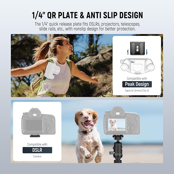 NEEWER Carbon Fiber Camera Tripod Monopod, 360° Ball Head, Anti Slip QR Plate