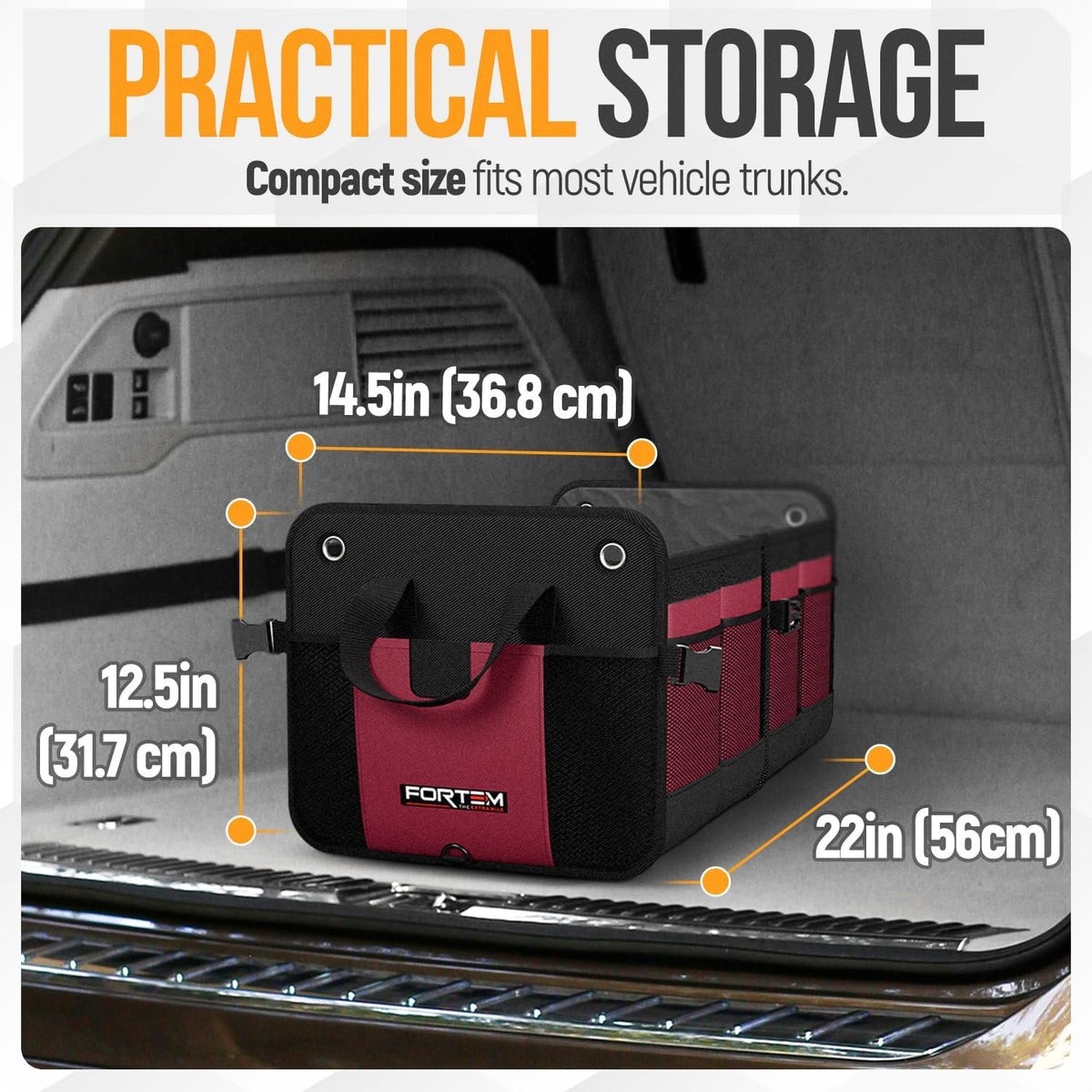 FORTEM Trunk Organizer For SUV Car Organizer and Storage, Collapsible Multi-Compartment Storage Bag Car Accessories for Women Men, 1680D Oxford, Non Slip Bottom, Adjustable Straps, Soft Cover (65L)