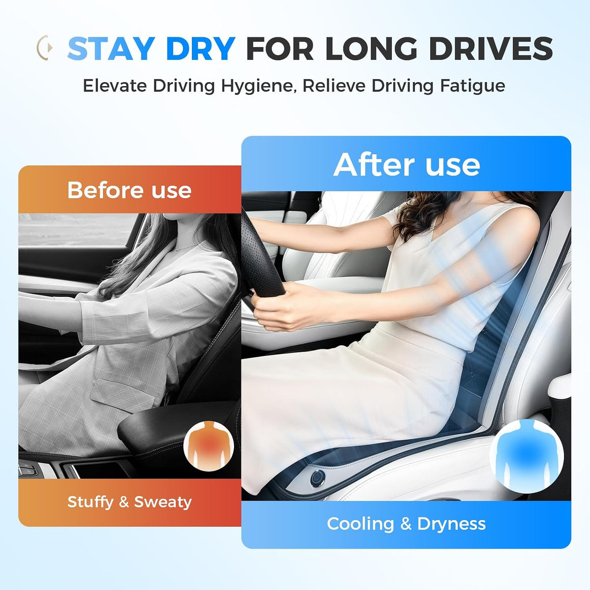 Coverado Cooling Car Seat Cover, 12V-24V Ventilated Front Seat Cushion for Car, 3-Speed Adjustable Seat Cover for Summer Driving Seat, Universal Fit for Car SUV Truck Van