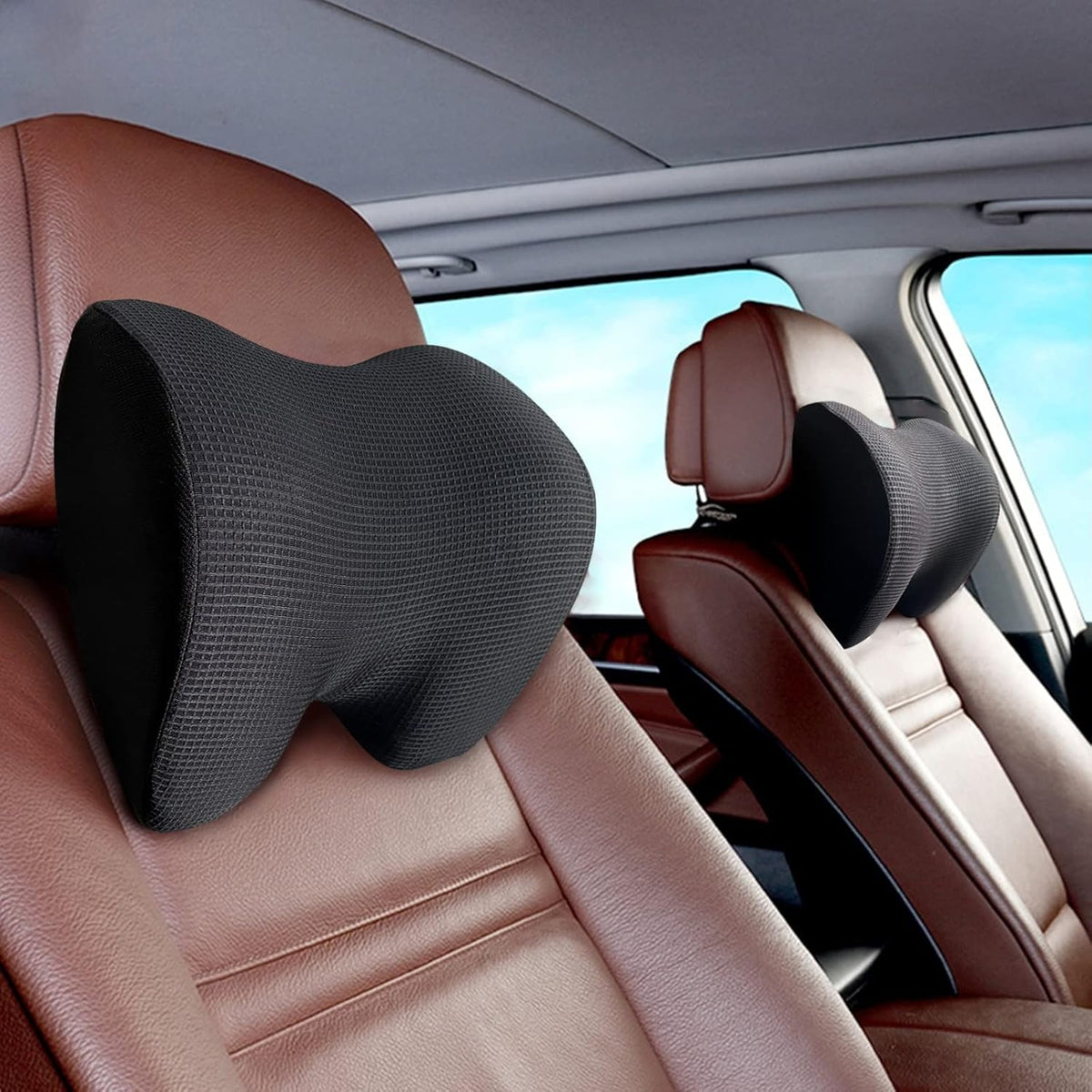 SPRFUFLY Make Relaxing Car Headrest Pillow, Car Pillow for Driving with Adjustable Strap, Breathable Removable Cover & Ergonomic Design - Softness Travel Car Neck Support Pillow(Black, 1PC)