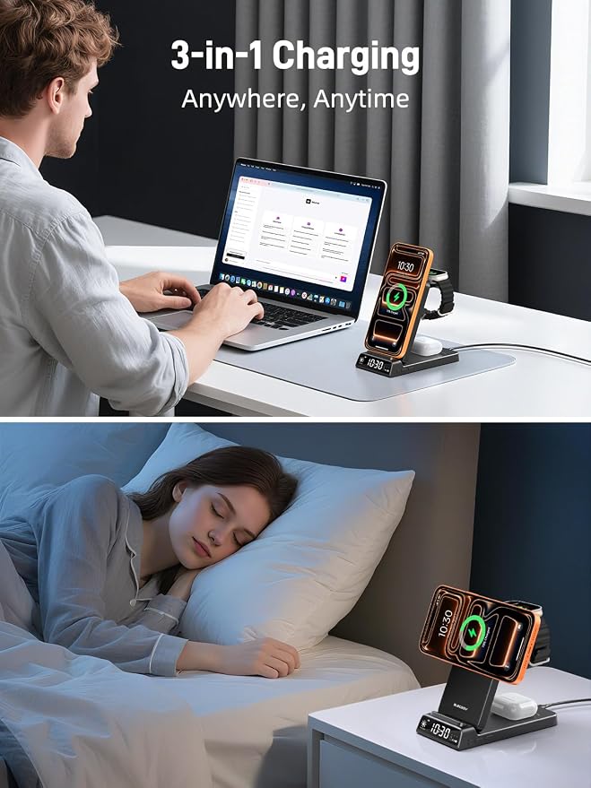 3 in 1 Charging Station for Apple, ELECDOV Magnetic Charger for iPhone