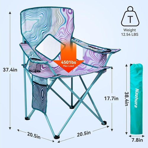 Nazhura Folding Camping Chair Set - Comfortable Mesh Backrest & Cooler Pouch | 2 Pack, Floral Design