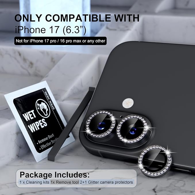 Choiche Compatible for iPhone 17 Camera Lens Protector Bling, 9H Tempered Glass
